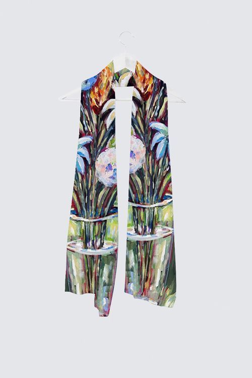 Vase of flowers on green background Vivienne Scarf