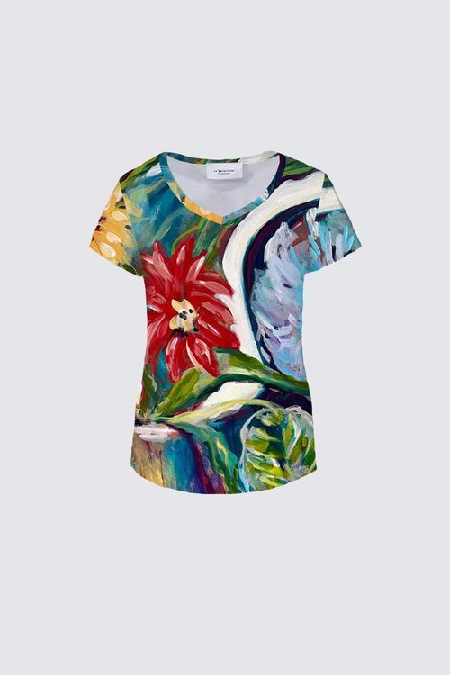 Large Blue Abstract Flower Victoire Zip-up Sweater Knit Dress