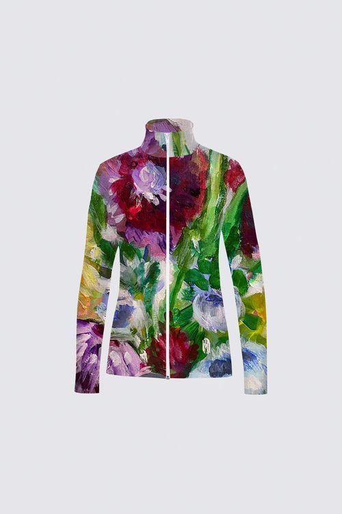 Maroon and Yellow Flowers Catherine Full-zip Active top