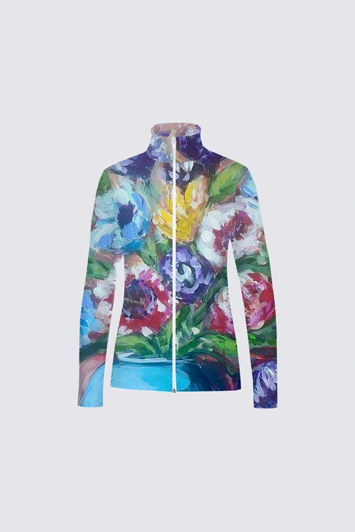 Baby Blue Vase with Flowers Catherine Full-zip Active top