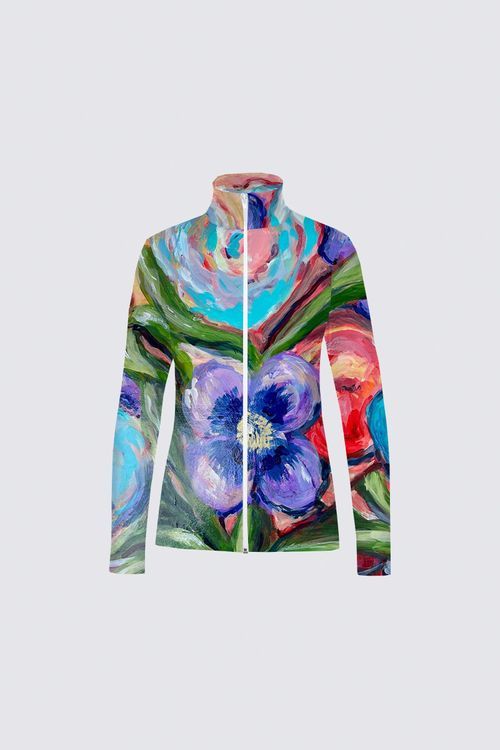 Turquoise and Purple Flowers Catherine Full-zip Active top