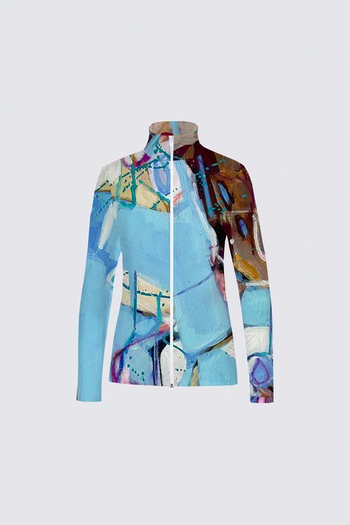 Baby blue abstract Catherine Full-zip Active top