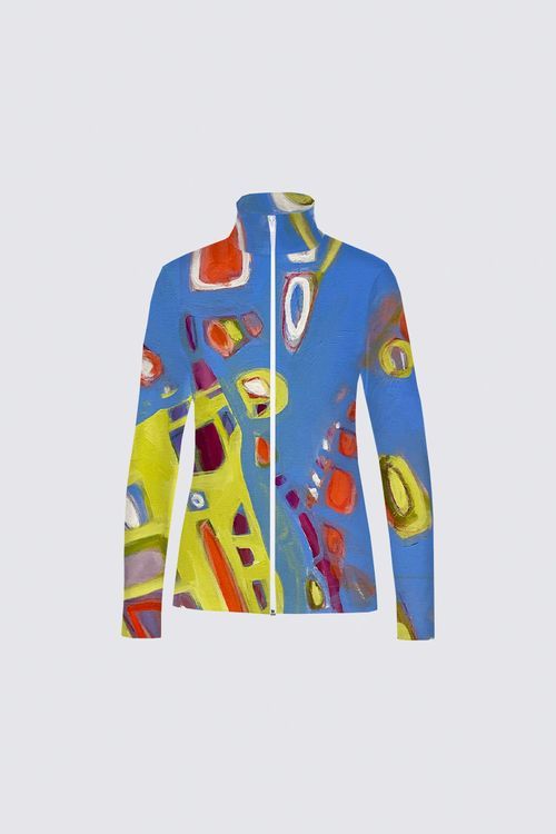 Blue and Orange Abstract Catherine Full-zip Active top