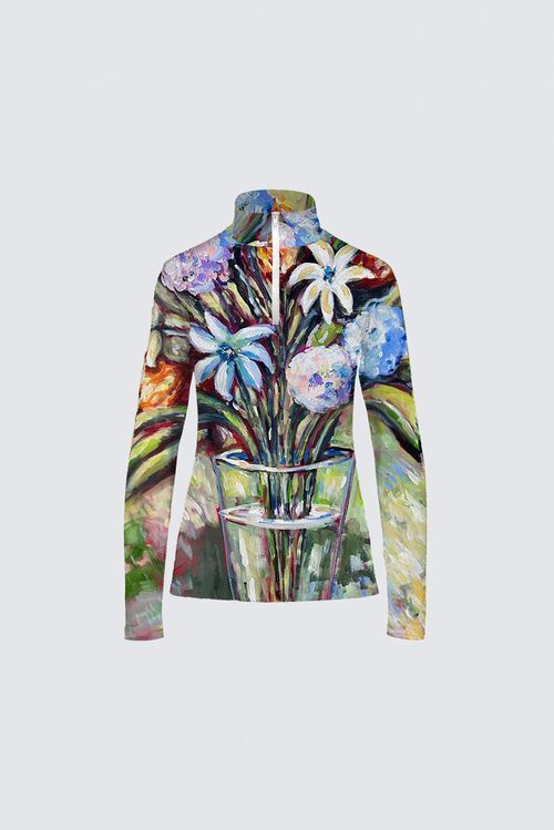 Vase of flowers on green background Jamie Top