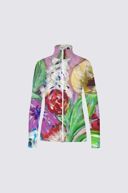 Large flowers with pink and red backgroun Catherine Full-zip Active top