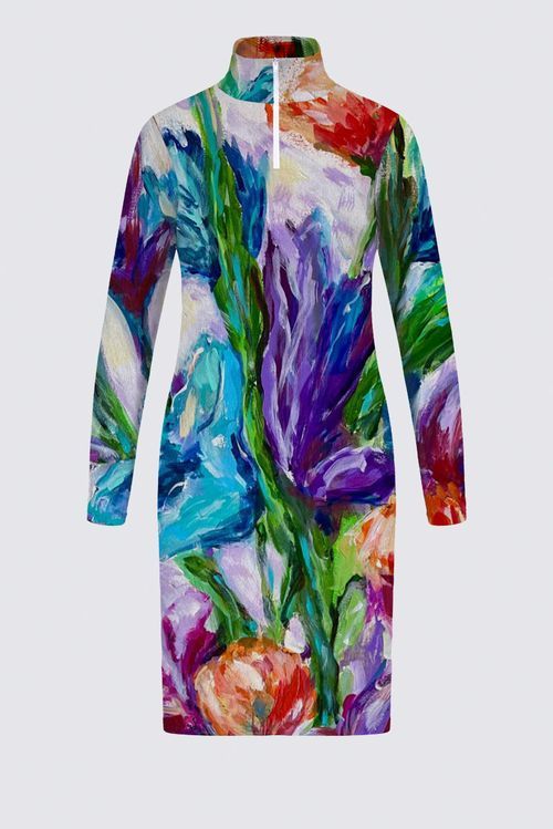 Tall Flowers Victoire Zip-up Sweater Knit Dress