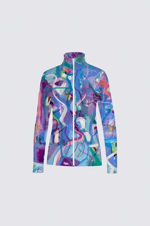 Blue Abstract Catherine Full-zip Active Top