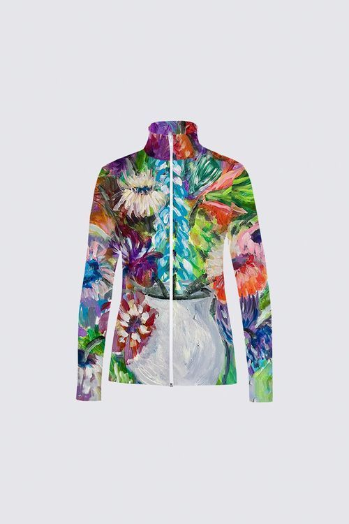 White Pitcher with Flowers Catherine Full-zip Active Top