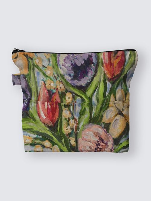 Tulips and Mums Suede Medium Pouch