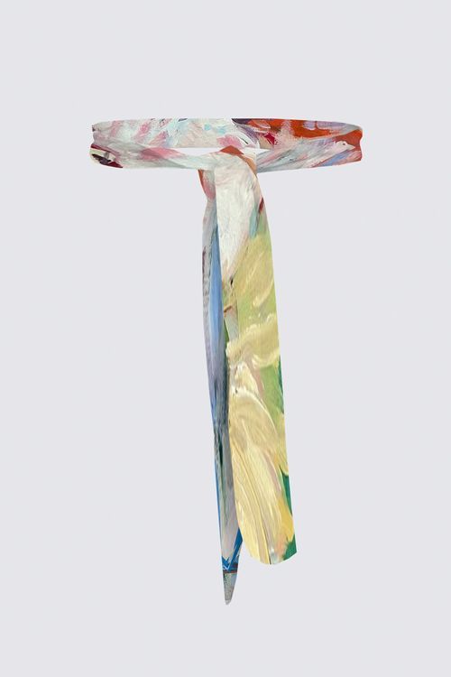 White Flower in Glass Vase Sierra Belt in Knit Chiffon