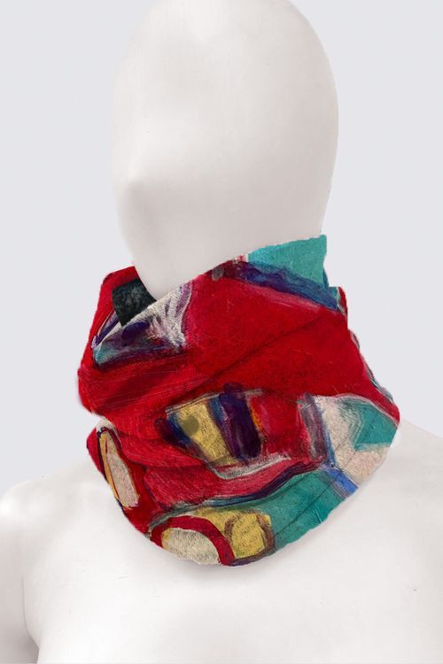 Abstract Shapes on Red Alice Tube Scarf