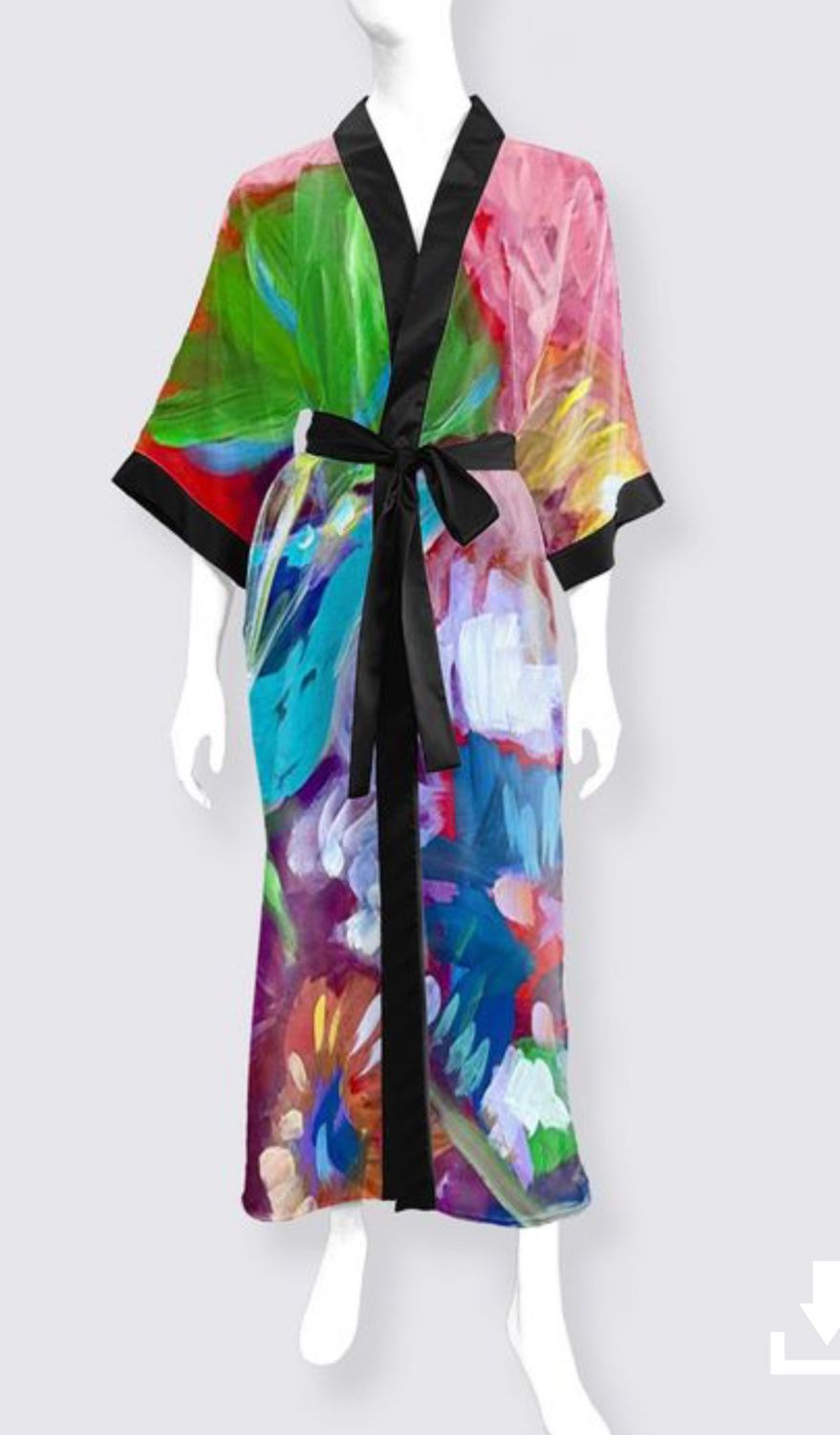 Abstract Floral Phoenix Long Satin Kimono