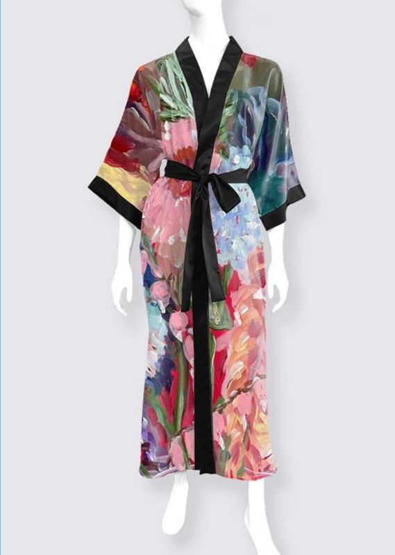 Farmers Market Bouquet Phoenix Long Satin Kimono