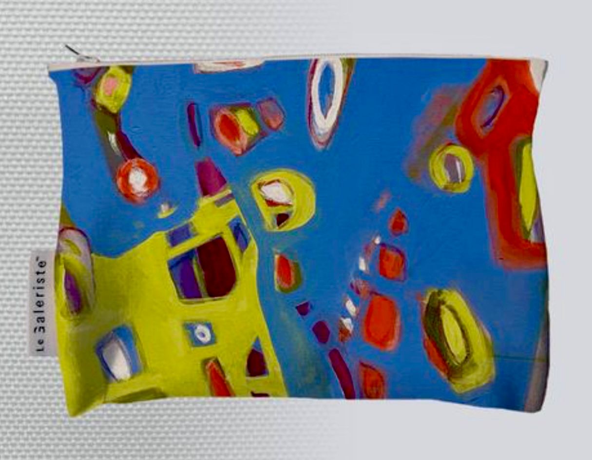 Blue and Line Green Abstract Lou Pouch in Canvas