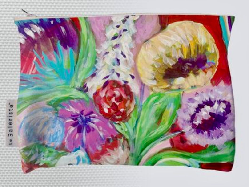 Large Flowers with Pink and Red Background Lou Pouch