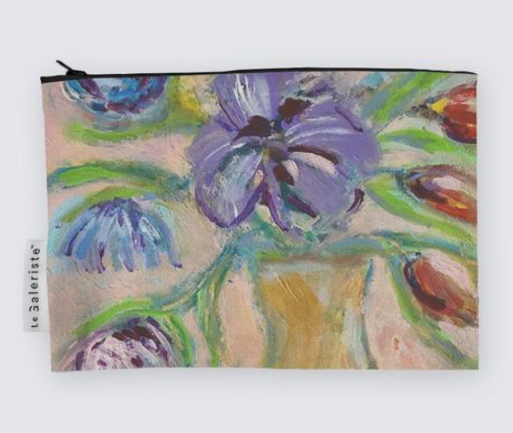 Pansies and Tulips Suede Pouch
