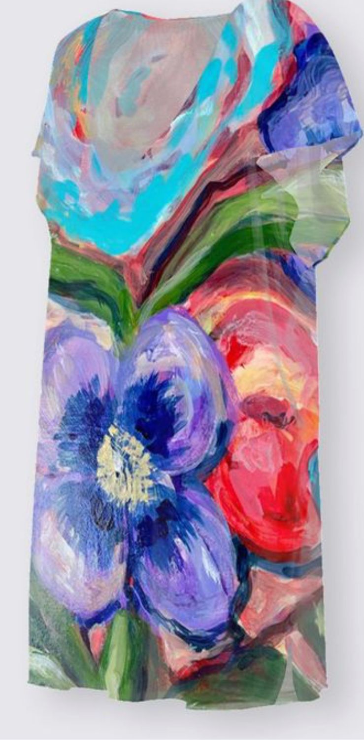 Turquoise and Purple Flowers Oceanne Beach Tunic