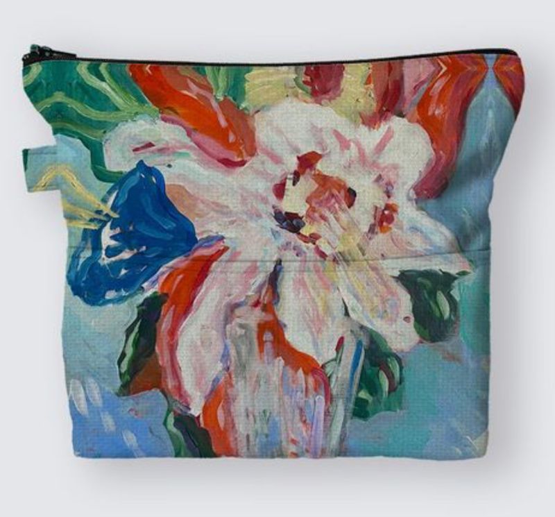 White Flower in Glass Vase Raya Canvas Carryall Poucy