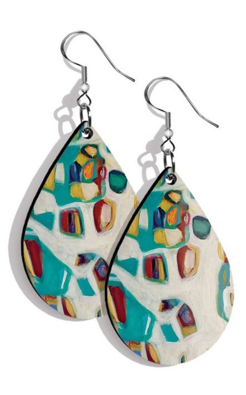 Turquoise and Red Abstract Pixie Earrings