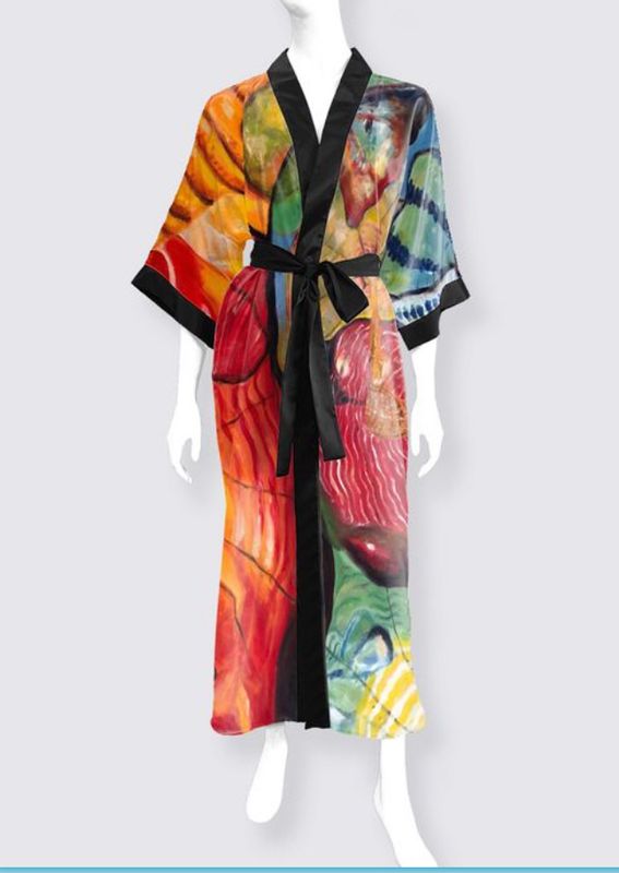 Glass Plates Phoenix Long Satin Kimono