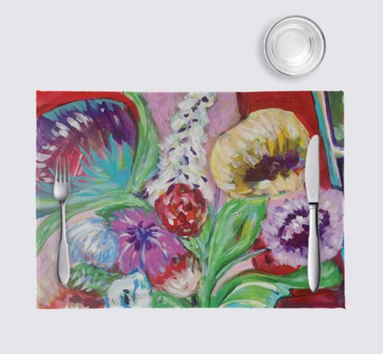 Large Flowers with Pink and Red Background Celeste Placemats (4) Large Flowers with Pink and Red Background Celeste Placemats (4)