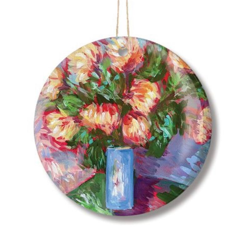 Yellow Flowers in Blue Vase Ornament