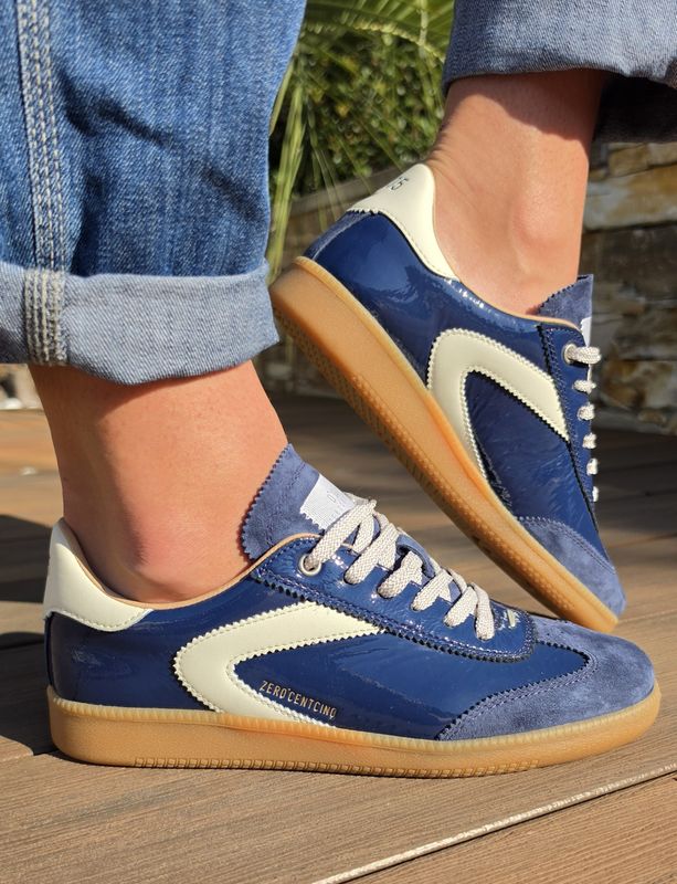 Basket femme cuir bleu marine verni 0-105 Nova Navy Polish