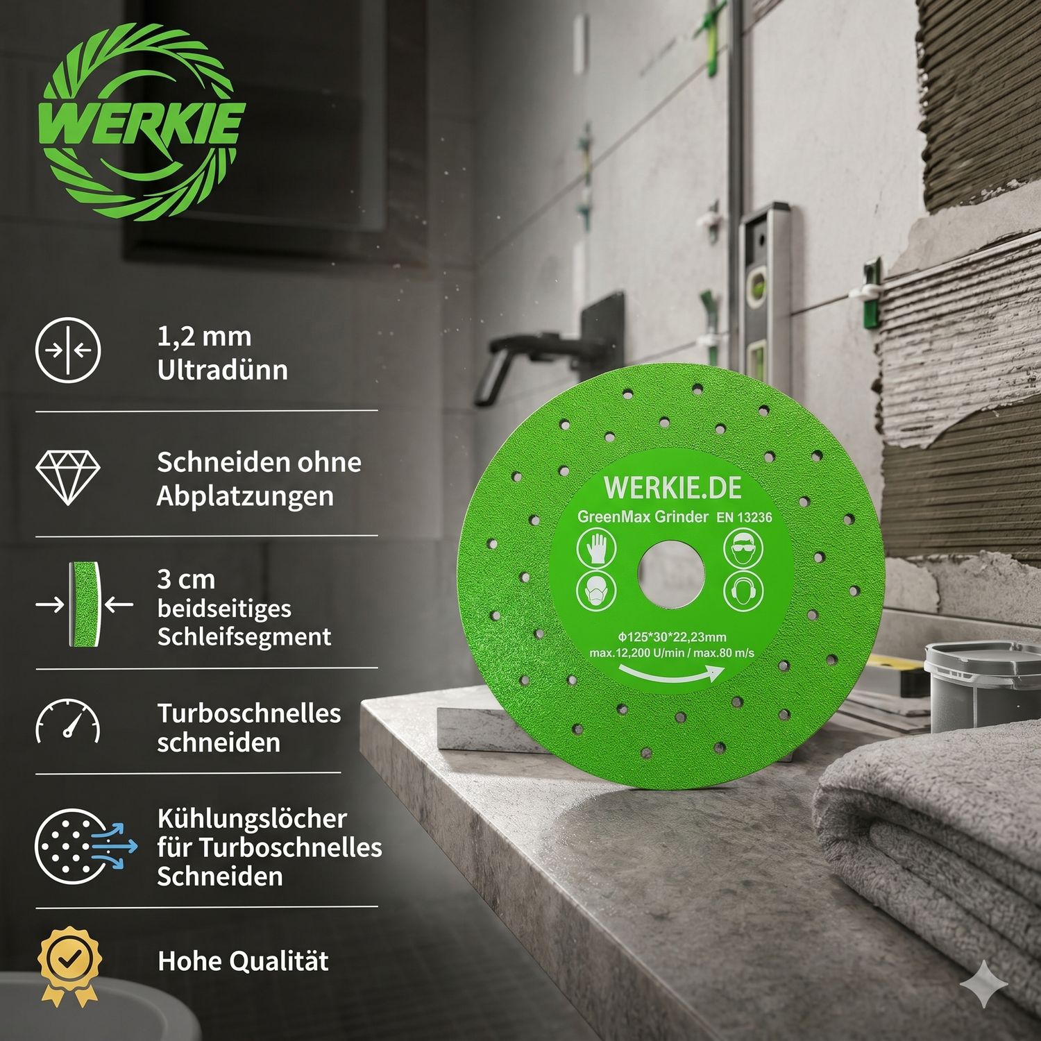 GreenMax Grinder 125 mm Diamanttrennscheibe 1,2mm