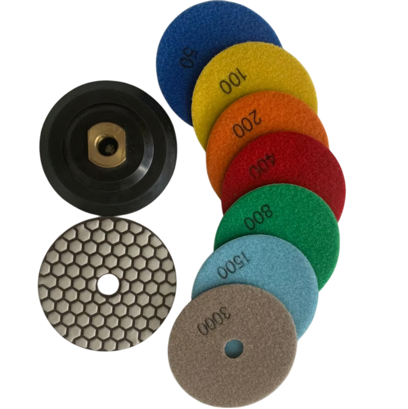 Diamant‑Trocken‑Schleifscheiben‑Set 100 mm (8‑tlg.) + M14‑Teller Diamant‑Trocken‑Schleifscheiben‑Set 100 mm (8‑tlg.) + M14‑Teller