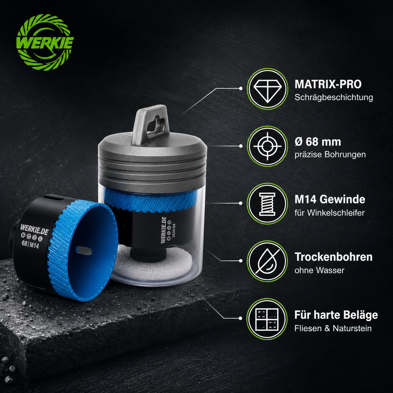 WERKIE MATRIX-PRO 68 mm Diamant-Trockenbohrkrone