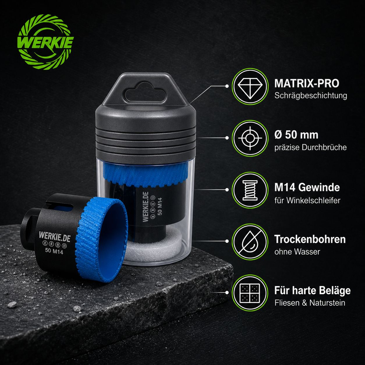 WERKIE MATRIX-PRO 50 mm Diamant-Trockenbohrkrone