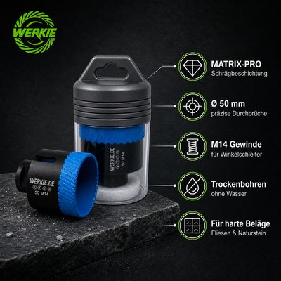 WERKIE MATRIX-PRO 50 mm Diamant-Trockenbohrkrone WERKIE MATRIX-PRO 50 mm Diamant-Trockenbohrkrone
