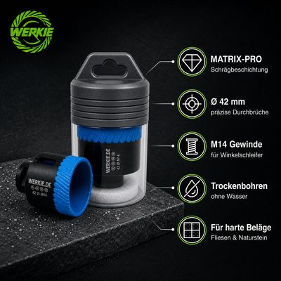 WERKIE MATRIX-PRO 42 mm Diamant-Trockenbohrkrone WERKIE MATRIX-PRO 42 mm Diamant-Trockenbohrkrone