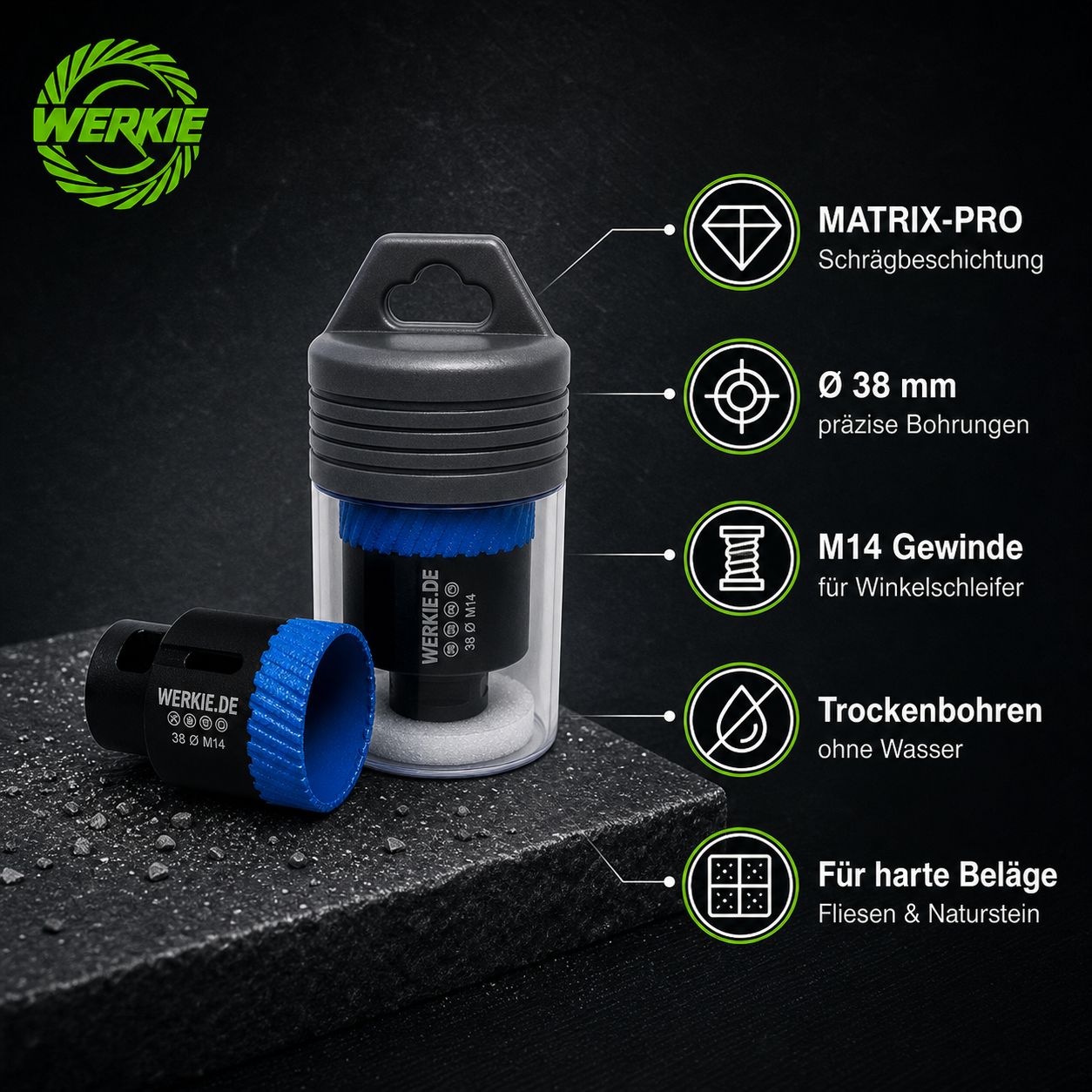 WERKIE MATRIX-PRO 38 mmDiamant-Trockenbohrkrone