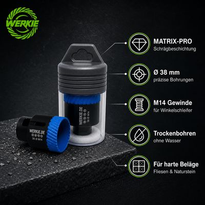 WERKIE MATRIX-PRO 38 mmDiamant-Trockenbohrkrone WERKIE MATRIX-PRO 38 mmDiamant-Trockenbohrkrone