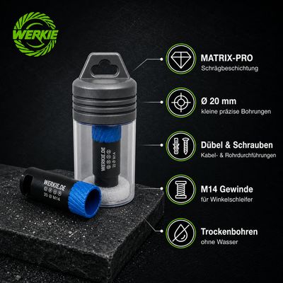 WERKIE MATRIX-PRO 20mm Diamant-Trockenbohrkrone WERKIE MATRIX-PRO 20mm Diamant-Trockenbohrkrone