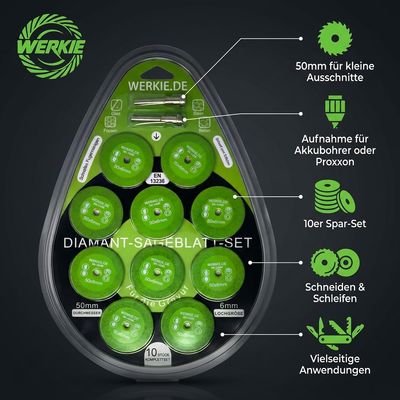 Diamantsägeblatt-Set JADE 50 mm – 10 Stück mit Aufnahme