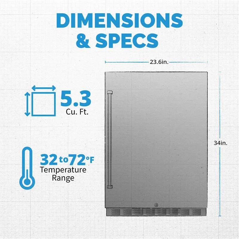 NEWAIR® 24&quot; 5.3 CU. FT. COMMERCIAL BUILT-IN STAINLESS STEEL BEVERAGE FRIDGE - 23.6&quot;