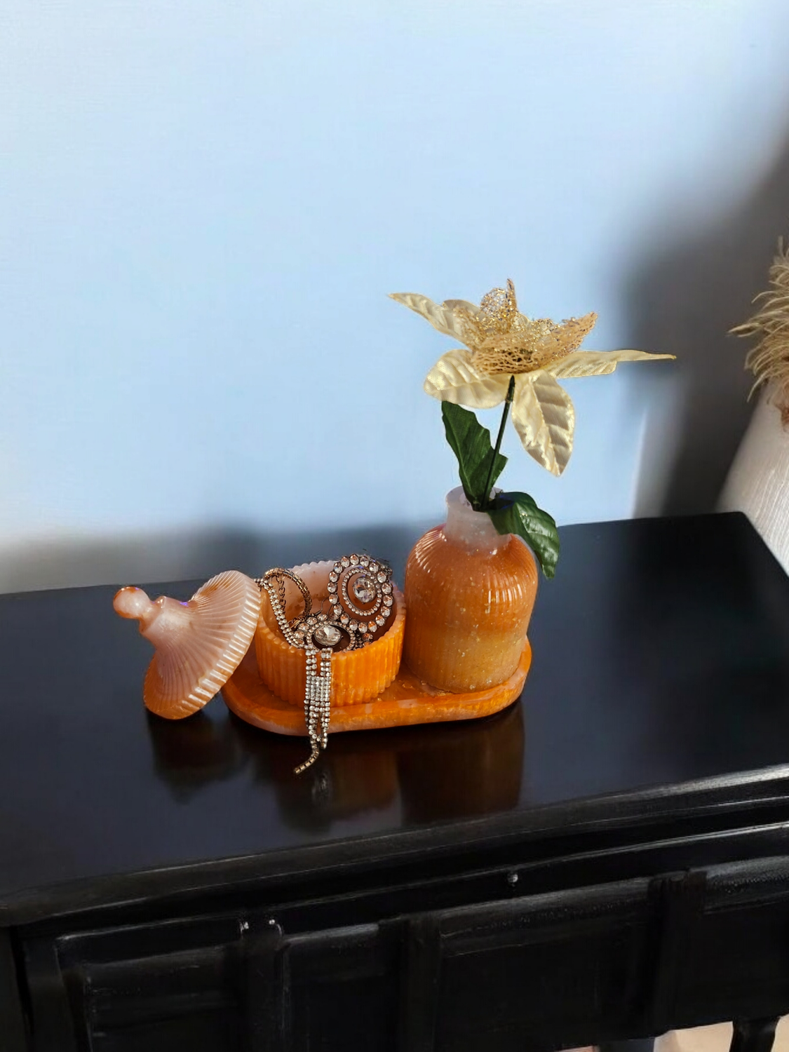 Orange and White Jewelry Box Tray Set
