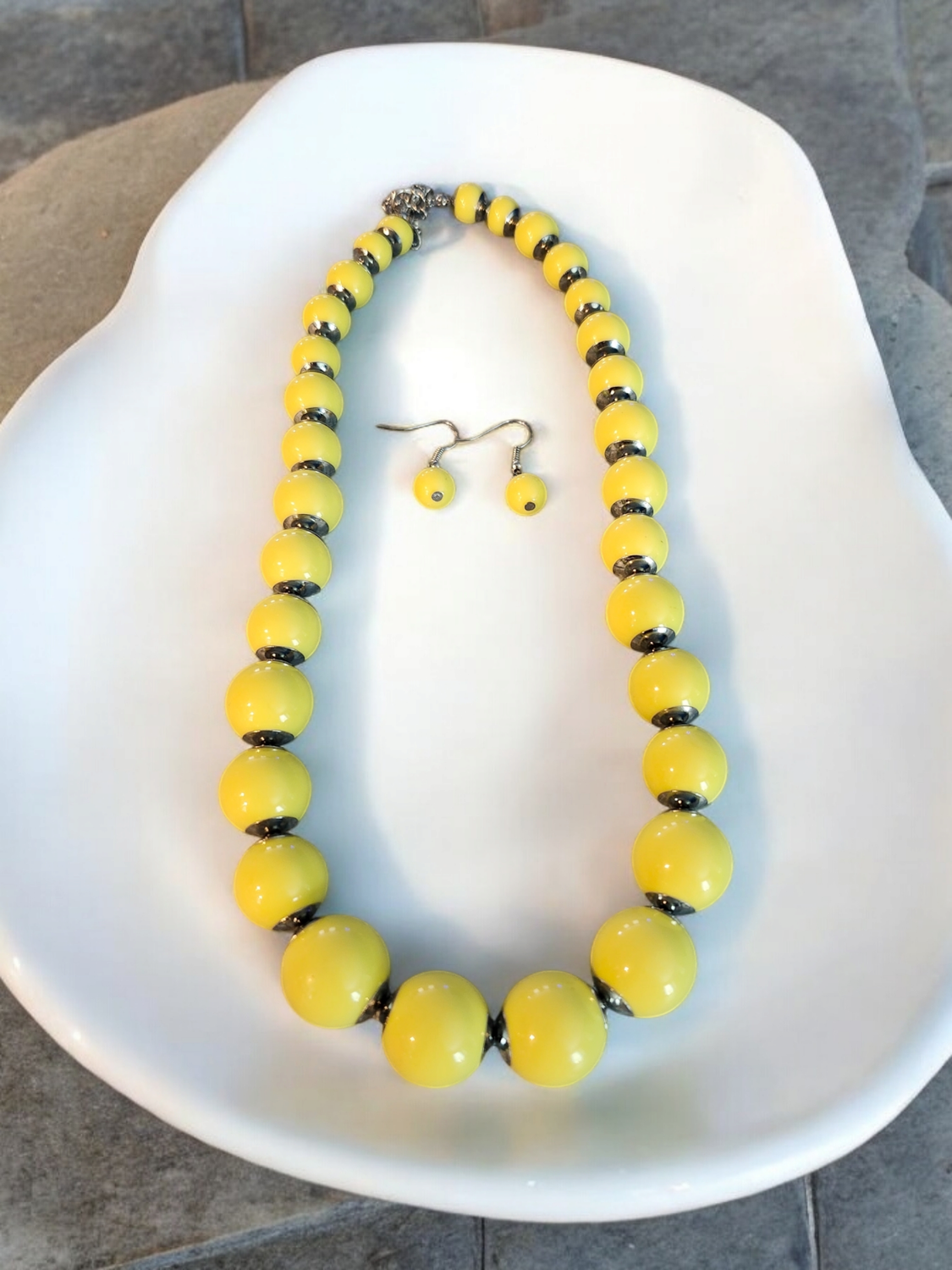 Yellow Beaded Necklace Set
