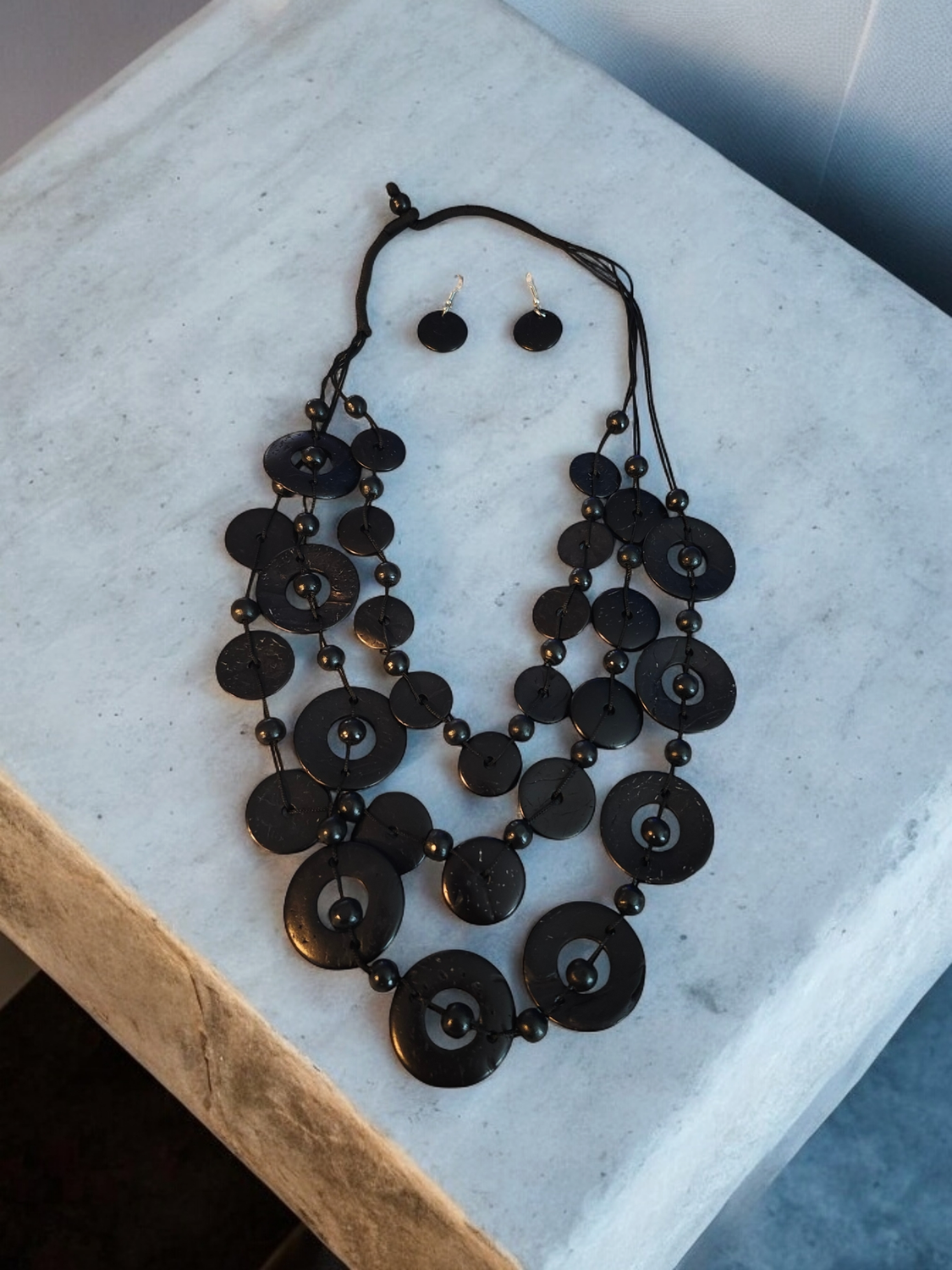 Wood Black Necklace Set