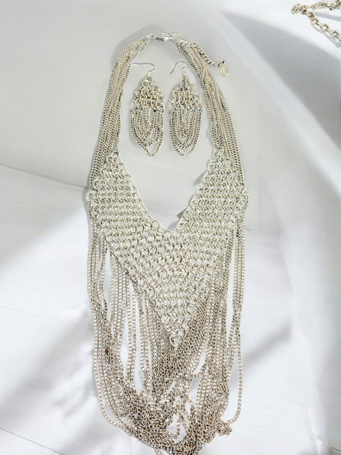 Dazzling Silver Long Chain Set