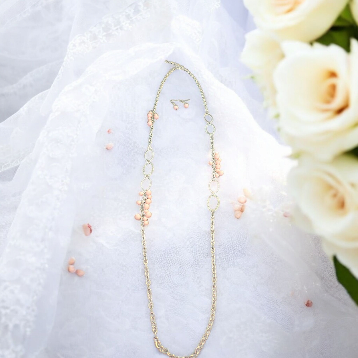 Silver Pink Bead Chain Set