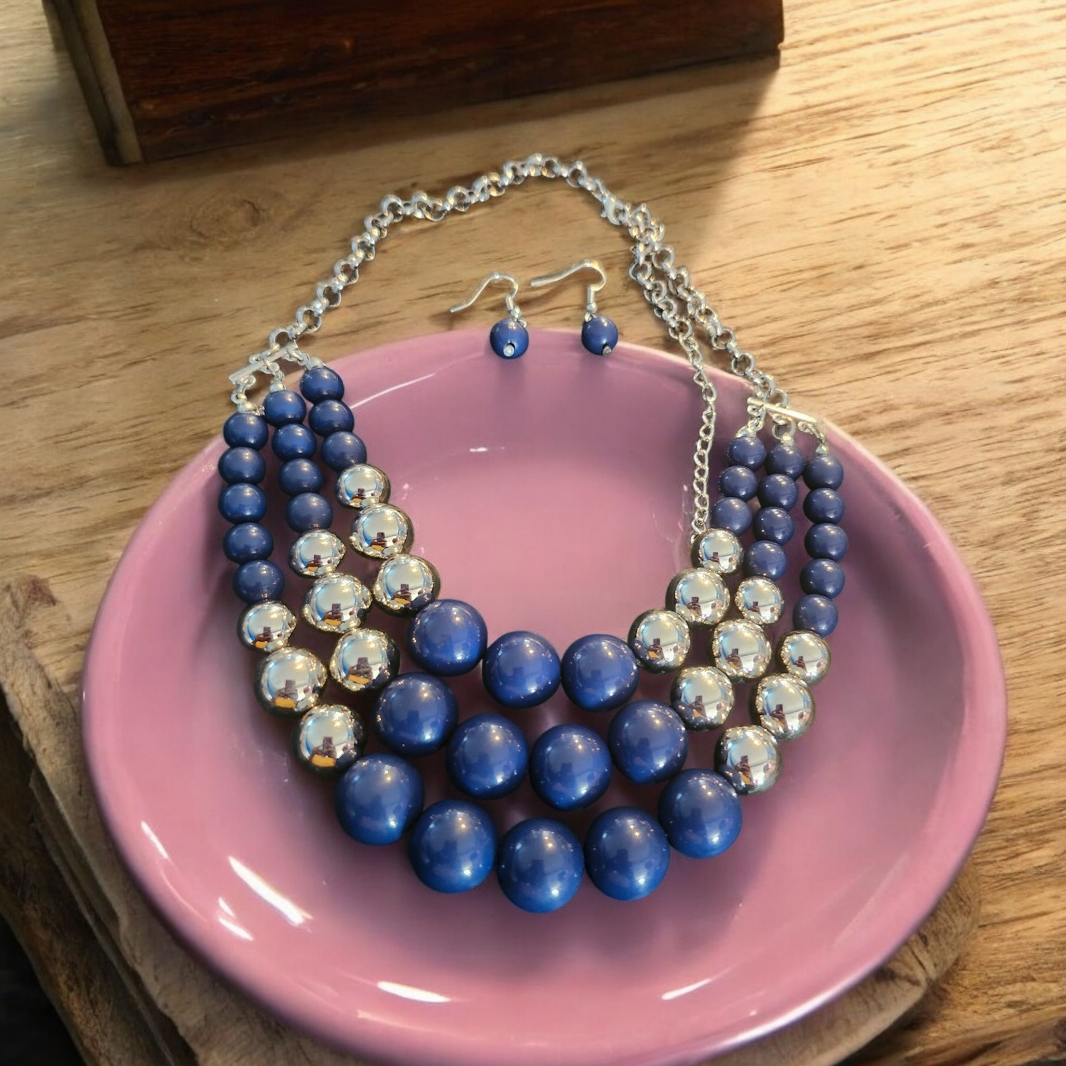 Blue and Silver bead Necklace