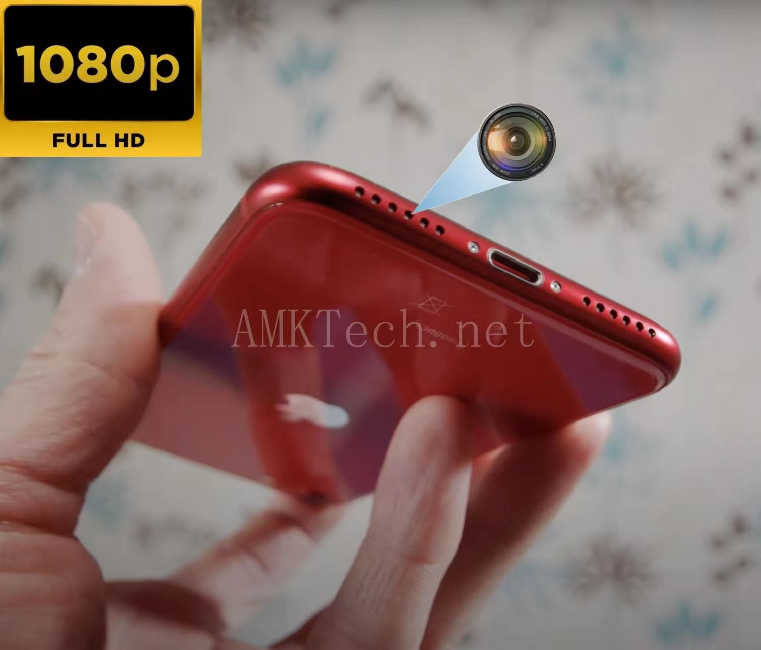 Close-up of the hidden spy camera on iPhone SE 2020 expertly concealed for discreet 4K 60FPS recording with advanced autofocus

