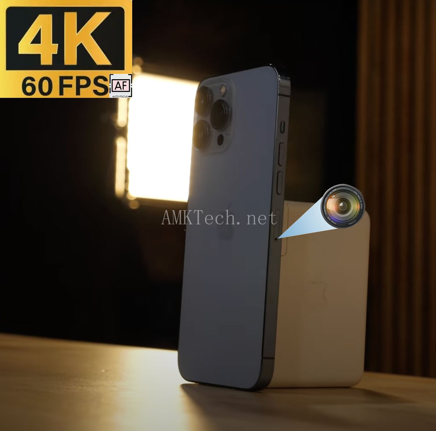 Close-up of the iPhone 13 Pro hidden camera phone, featuring a stealth side lens for ultra-clear 4K@60FPS recording — a perfect spy phone camera, secret camera mobile, stealth recording device, undercover surveillance tool, high-tech spy camera phone, and secure mobile phone with hidden camera for confidential tasks.