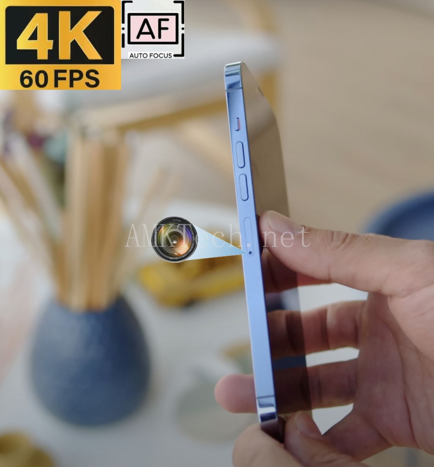 Close-up of the hidden spy camera on iPhone 14 – Expertly concealed for stealth 4K recording with advanced autofocus