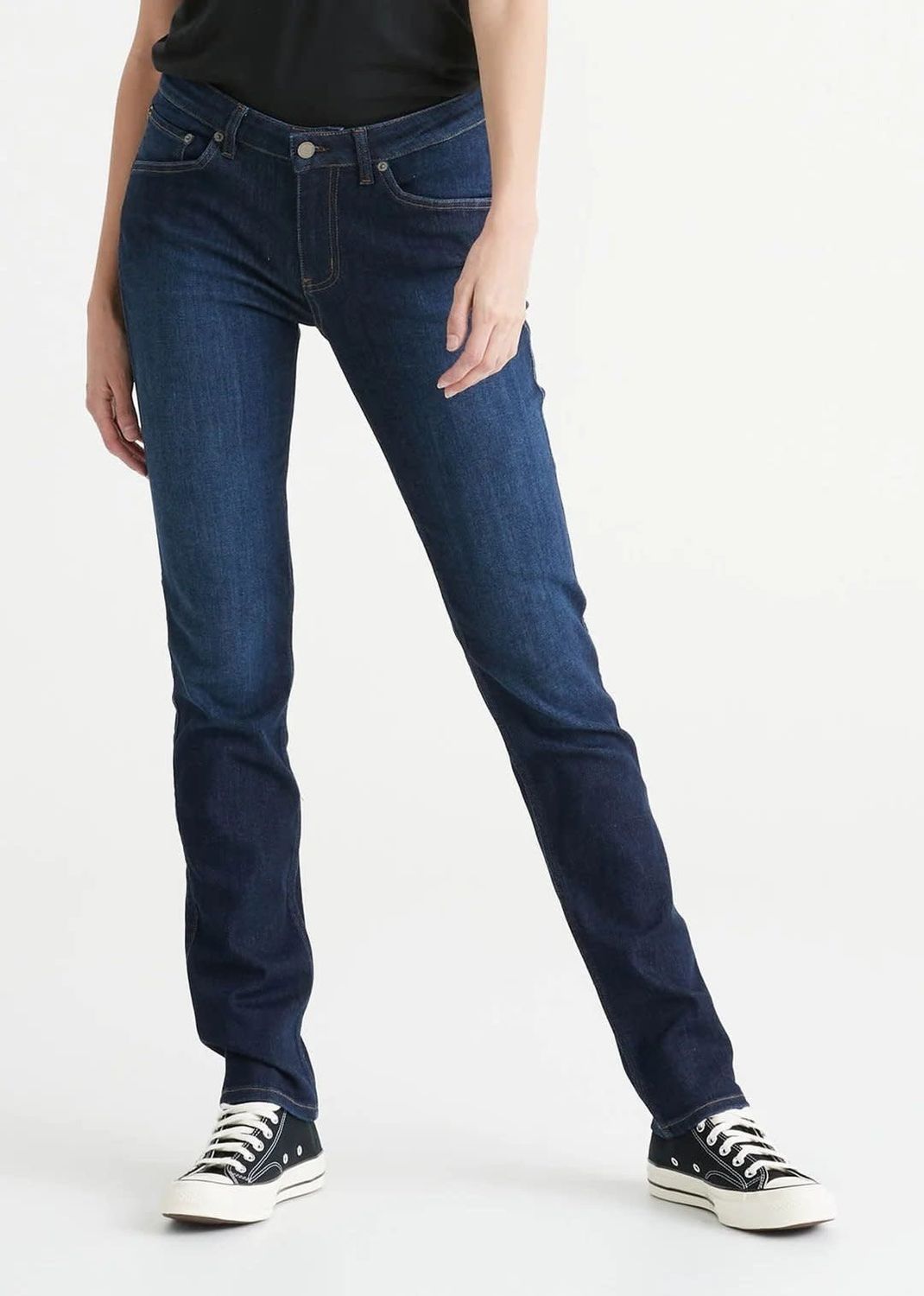 Performance Denim Mid Rise Slim Straight Women&#39;s  32&quot;, Color: Dark Stone, Size: 24