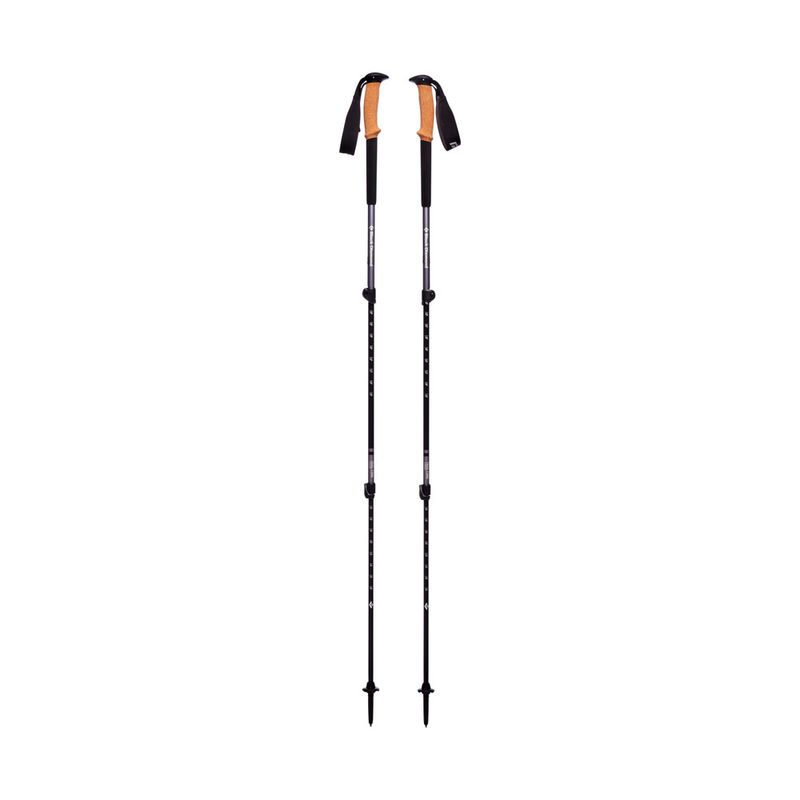 Black Diamond Trail Cork Trekking Poles with natural cork grip, EVA foam extension, and 4-season flex tips for all-terrain trekking.