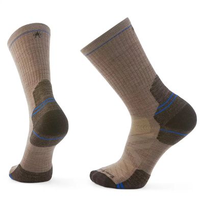 Merino wool hiking socks in fossil colour with targeted cushioning and a secure fit for trail comfort.

